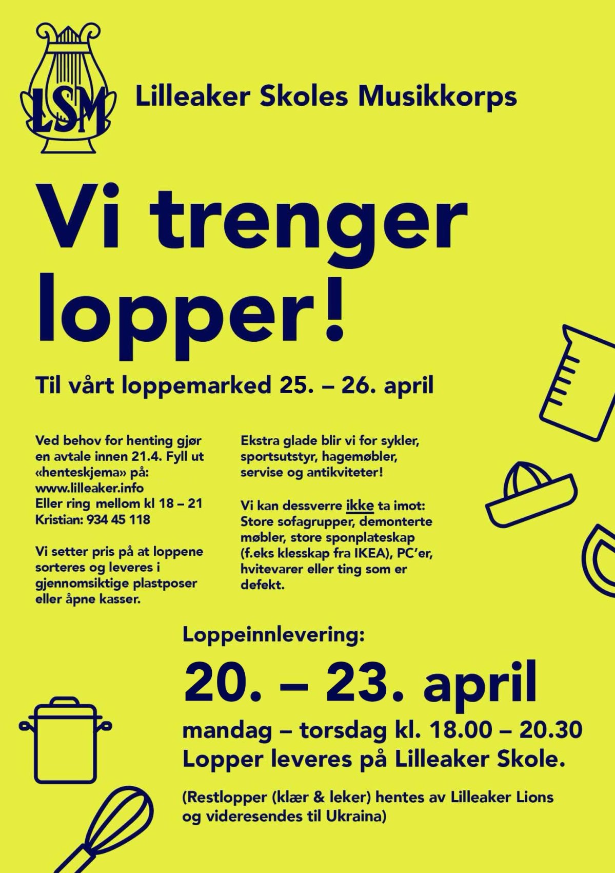  Loppeinnlevering på Lilleaker skole mandag 20. til torsdag 24. april mellom klokken 18 og 20:30